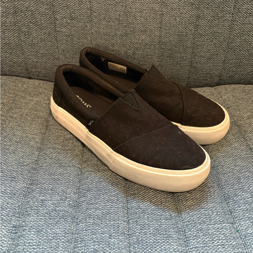 Toms Black Canvas Slip-On Loafers